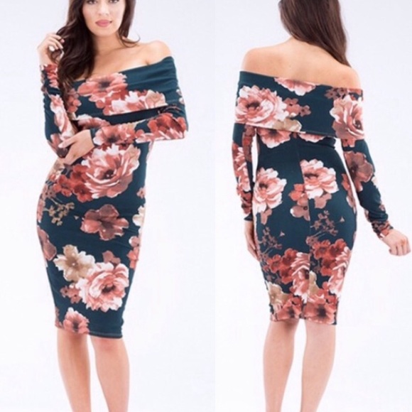 Dresses & Skirts - 🆕Sexy floral off the shoulder long slv fall midi